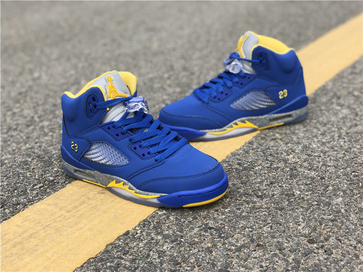 Air Jordan 5 GS Laker Blue Yellow Silver Shoes